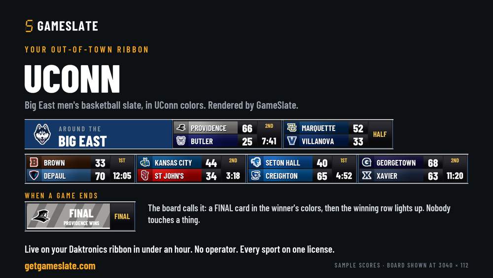 UConn out-of-town ribbon mockup with Big East games